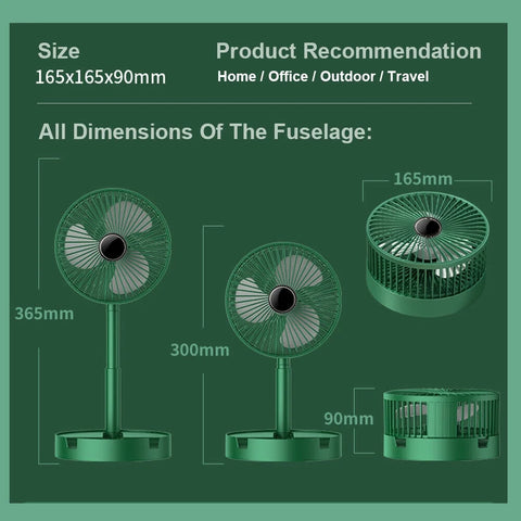 Foldable Table Desk Fan,3-Speeds Portable USB Rechargeable Telescopic Floor White Compact Cooling