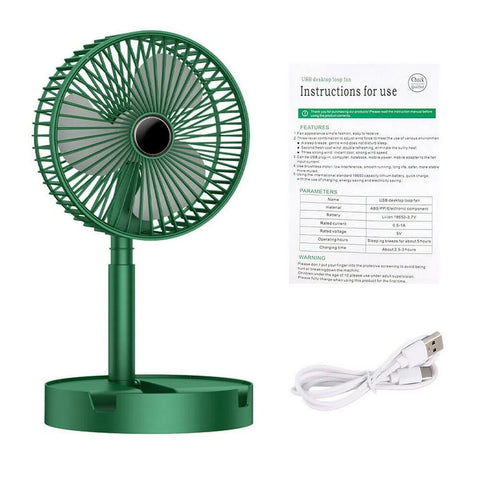 Foldable Table Desk Fan,3-Speeds Portable USB Rechargeable Telescopic Floor White Compact Cooling