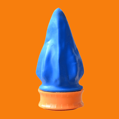 Slingshot Game Cup with blue rubber projectile and orange base, designed for fun party drinking challenges with friends and family.