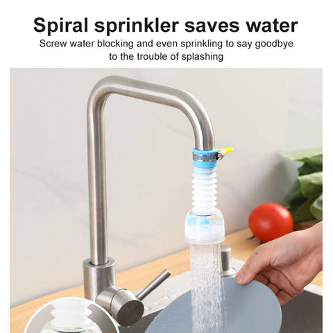 360-degree faucet extender for kitchen sinks shown in green, blue, and pink with adjustable spray heads for flexible water flow control.